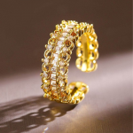 18K Gold Plated Baguette & Cubic Zirconia Studded Adjustable Openable Ring